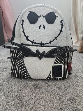 Jack Skellington Sequin Mini Backpack - Black & White